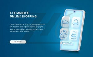 وکتور برنامه سه بعدی درخشش گوشی هوشمند خرید آنلاین مفهوم تجارت الکترونیک