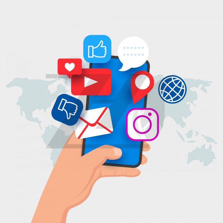 وکتور طرح بازاریابی رسانه های اجتماعی در تلفن همراه