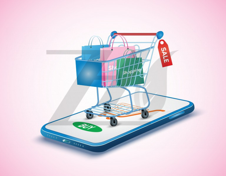 وکتور طرح خرید آنلاین در وب سایت و اپلیکیشن در گوشی موبایل