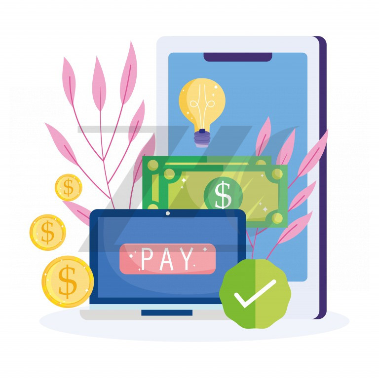 وکتور طرح پرداخت آنلاین در نمایشگر های مختلف رنگ روشن