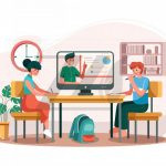 وکتور طرح آموزش آنلاین با دانش آموز دختر و پسر