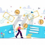 وکتور طرح انتقال پول از کیف پول به پس انداز رنگ روشن