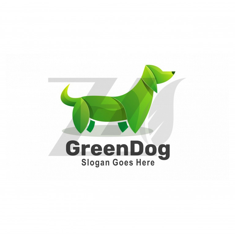لوگو سه بعدی طرح سگ رنگ سبز با پس زمینه روشن