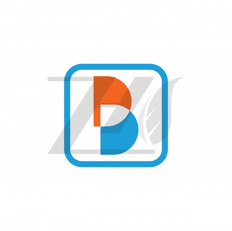 لوگو تایپ طرح حرف B رنگ آبی و نارنجی با پس زمینه سفید
