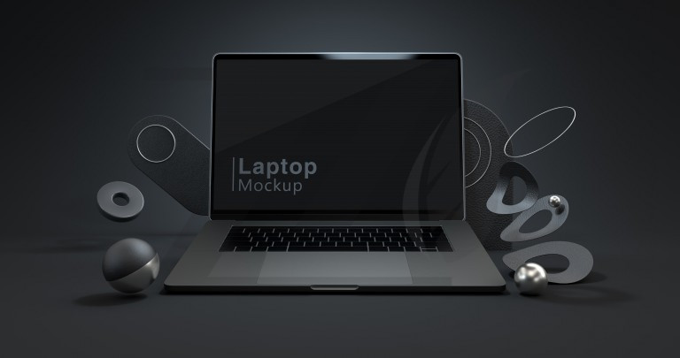 فایل لایه باز موکاپ نمایشگر لپ تاپ رنگ مشکی مات طرح سه بعدی