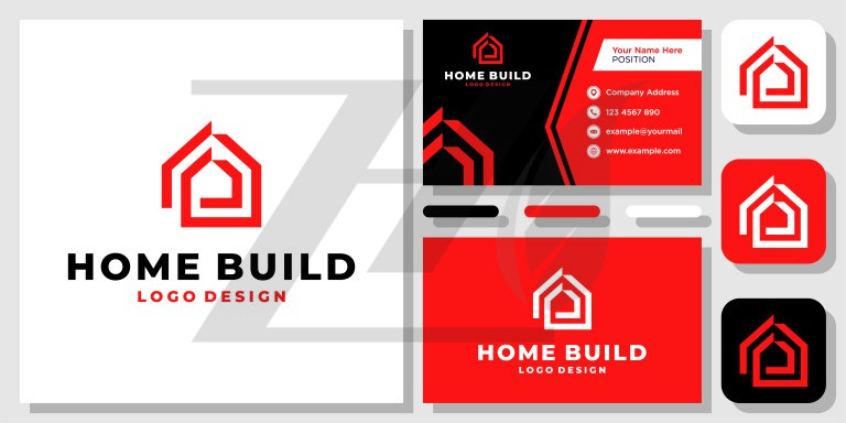 کارت ویزیت همراه با لوگو طرح خانه رنگ قرمز