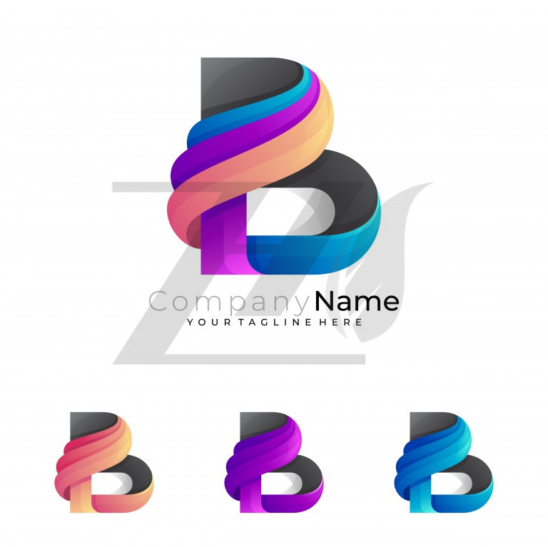 لوگو مجموعه B با طرح مدرن سه بعدی رنگارنگ