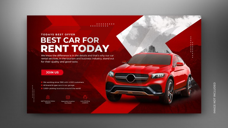 فایل لایه باز قالب بنر تبلیغاتی طرح ماشین رنگ قرمز