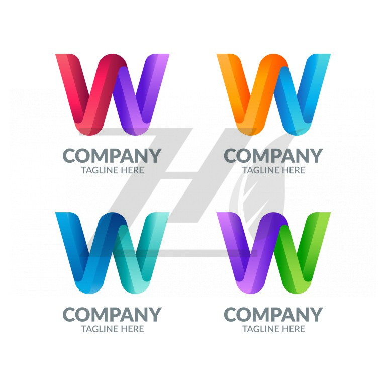 لوگو تایپ طرح حرف W رنگارنگ در چهار سبک مختلف