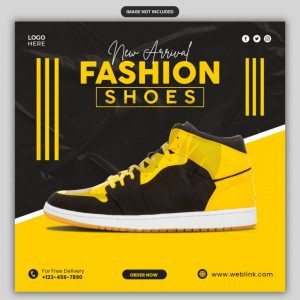 قالب پست اینستاگرام طرح فروشگاه کفش رنگ زرد و مشکی