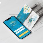 فایل لایه باز موکاپ کارت ویزیت با صفحه نمایش گوشی موبایل و کیبورد