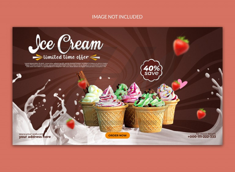 فایل لایه باز بنر تبلیغاتی طرح بستنی فروشی رنگ تیره