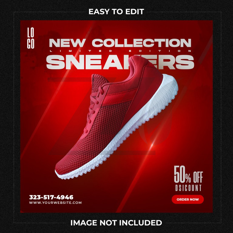 قالب پست اینستاگرام طرح فروشگاه کفش رنگ قرمز