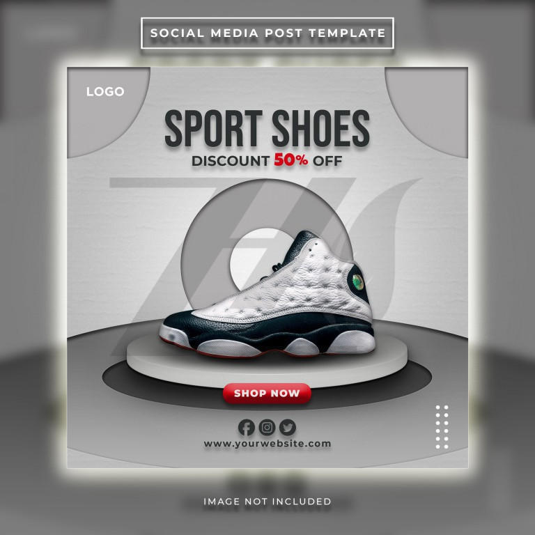 قالب پست اینستاگرام طرح فروشگاه کفش ورزشی رنگ نقره ای