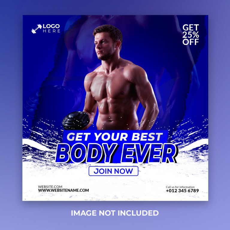فایل لایه باز قالب پست اینستاگرام طرح هیکل ورزشی مرد بدنساز