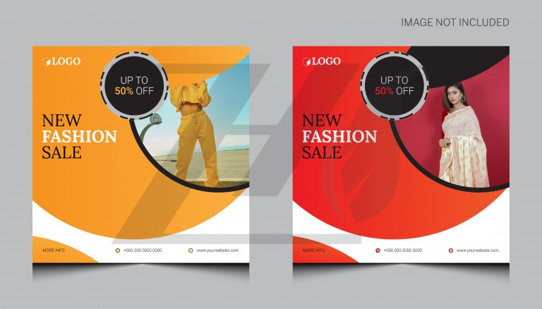 وکتور قالب پست اینستاگرام طرح فشن فروش پوشاک رنگ نارنجی و قرمز