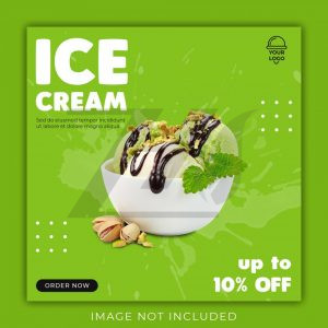 قالب پست اینستاگرام طرح بستنی فروشی با پس زمینه سبز