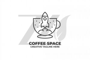 لوگو خطی کافه فضایی طرح فنجان و فضاپیما