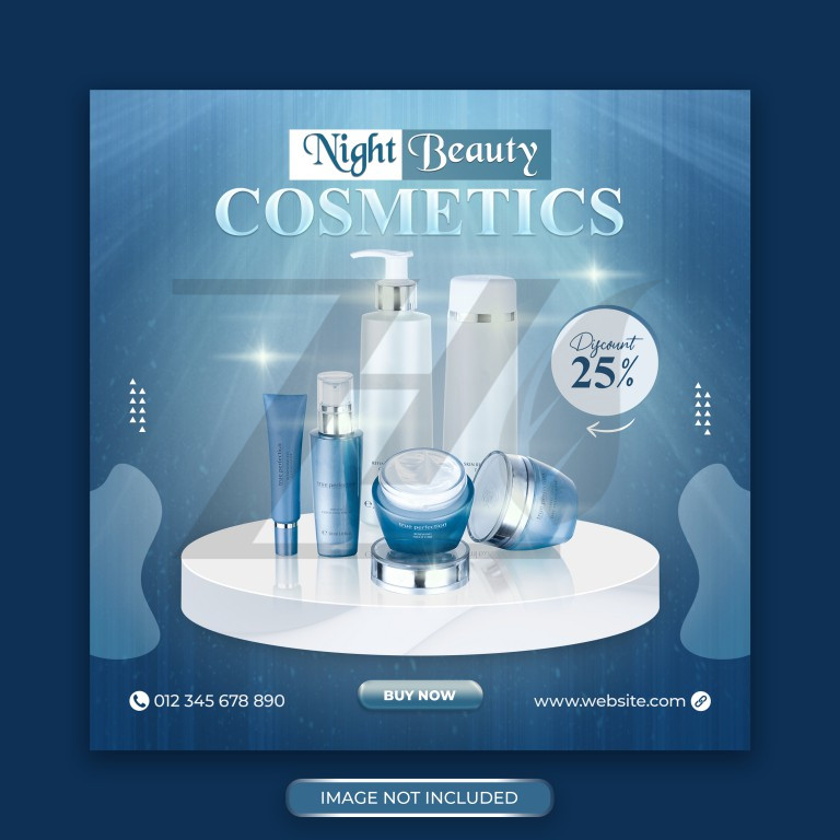 قالب پست اینستاگرام طرح محصولات آرایشی و بهداشتی رنگ آبی