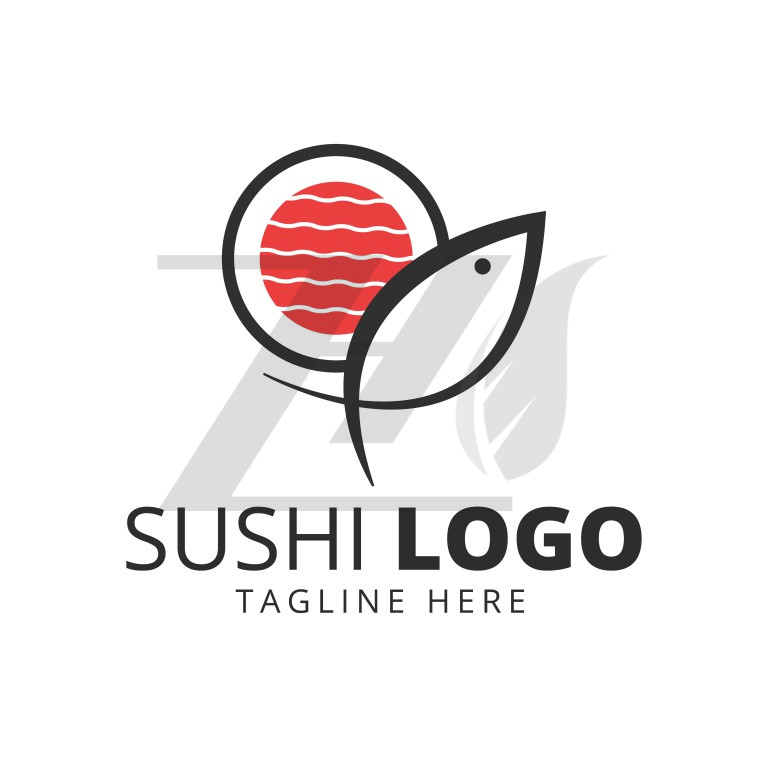 لوگو خطی سوشی غذای ژاپنی طرح ماهی