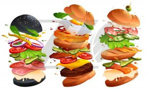 همبرگر با حرکت و لایه های جدا شده