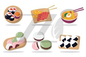 مجموعه آیکون طرح کارتونی غذای ژاپنی