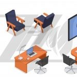 مجموعه آیکون های ایزومتریک مبلمان و کامپیوتر