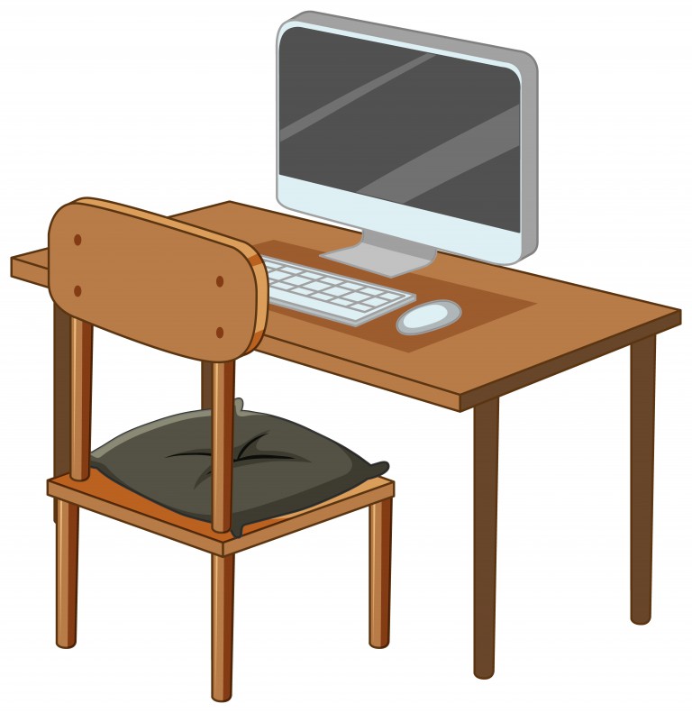 وکتور میز کامپیوتر و صندلی چوبی