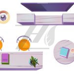 وکتور ست اتاق نشیمن طرح مبلمان و آشپزخانه از نمای بالا