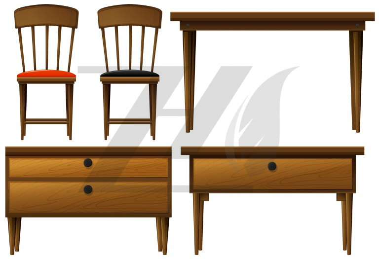 وکتور میز و صندلی چوبی ساده
