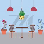 وکتور کارتونی اتاق طرح گیاهان آپارتمانی داخل گلدان و میز و صندلی