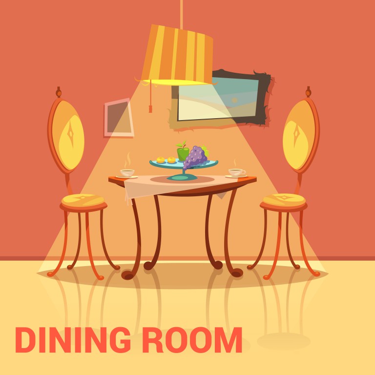وکتور تصویری کارتون اتاق غذاخوری طرح میز و صندلی دو نفره
