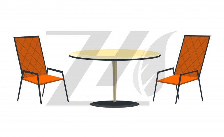 وکتور محوطه پاسیو کافه باغ  طرح میز و صندلی با زمینه سفید جدا شده تابستانی