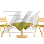 وکتور میز گرد چوبی با رومیزی و صندلی سبک کارتونی