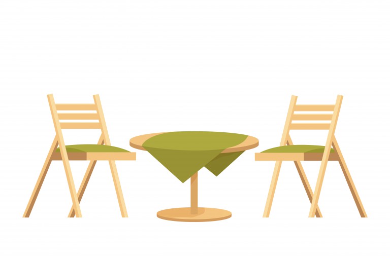 وکتور میز گرد چوبی با رومیزی و صندلی سبک کارتونی