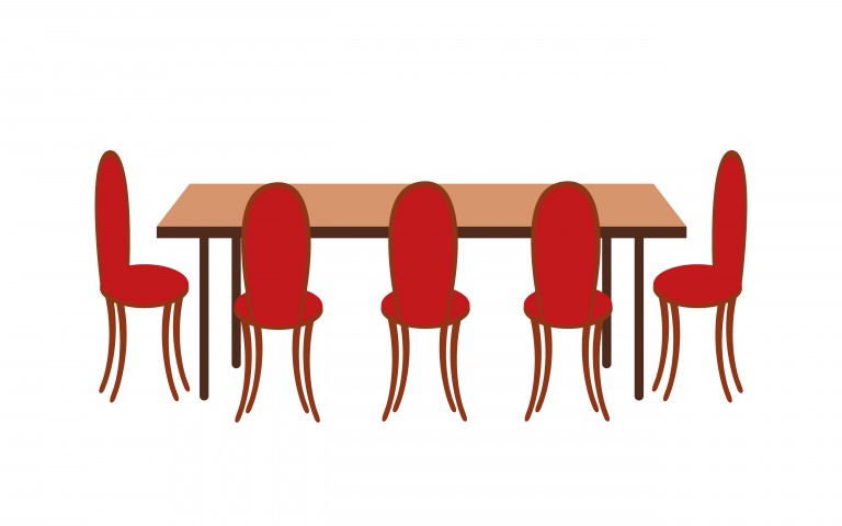 وکتور میز ناهار خوری به سبک تخت با تصویر صندلی های قرمز