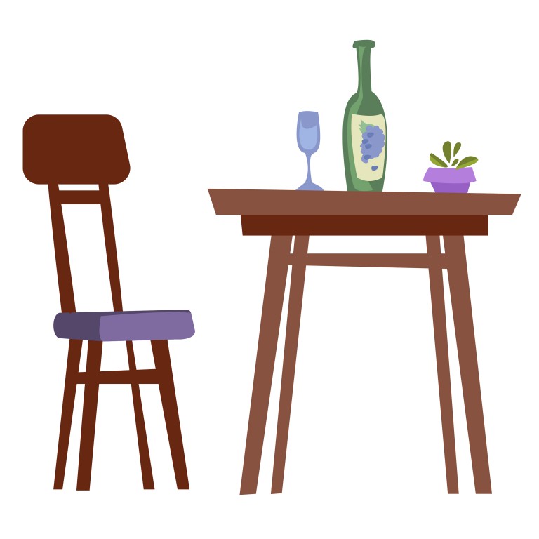 وکتور میز و صندلی چوبی طرح شیشه شراب به سبک کارتونی