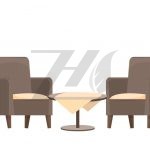 وکتور دو صندلی راحتی و میز گرد چوبی با رومیزی به سبک کارتونی