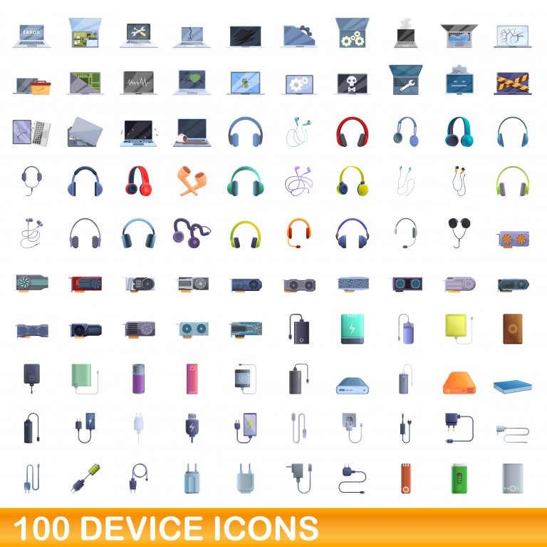 مجموعه نمادهای 100 دستگاه کارتونی 100 نماد دستگاه الکترونیکی