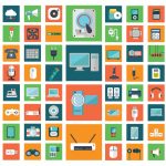 مجموعه آیکون های طرح دستگاه های الکترونیکی با پس زمینه های رنگی متفاوت