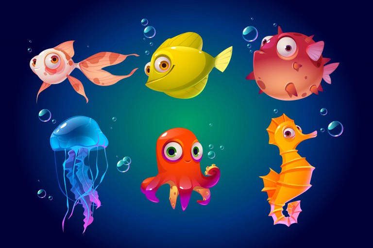 مجموعه وکتور طرح حیوانات دریایی زیر آب