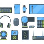 مجموعه تصاویر مسطح گجت های الکترونیکی مختلف مدرن