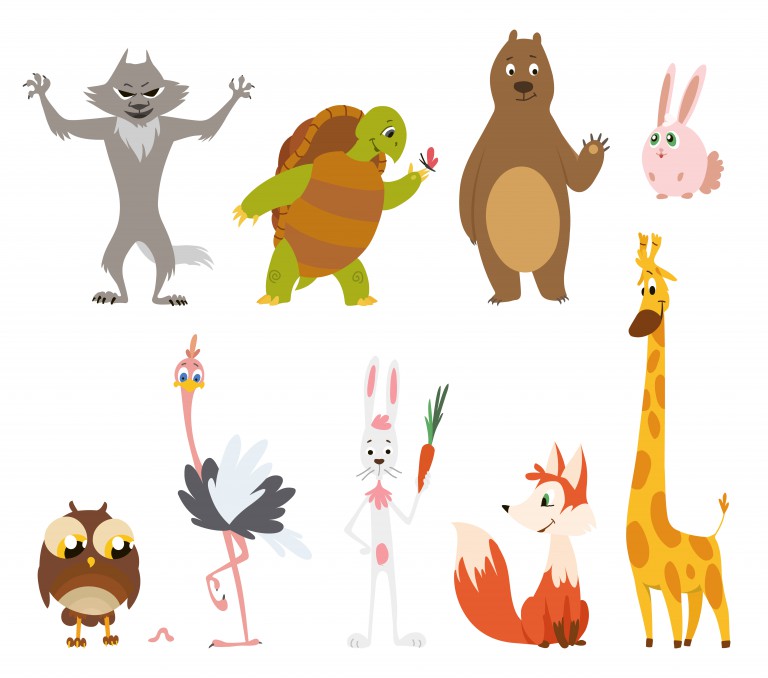 وکتور حیوانات وحشی کارتونی ژست های مختلف