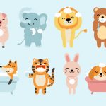 مجموعه حیوانات خنده دار حمام حمام دوش خرگوش روباه سگ شیر فیل خوک خرس به سبک کارتونی