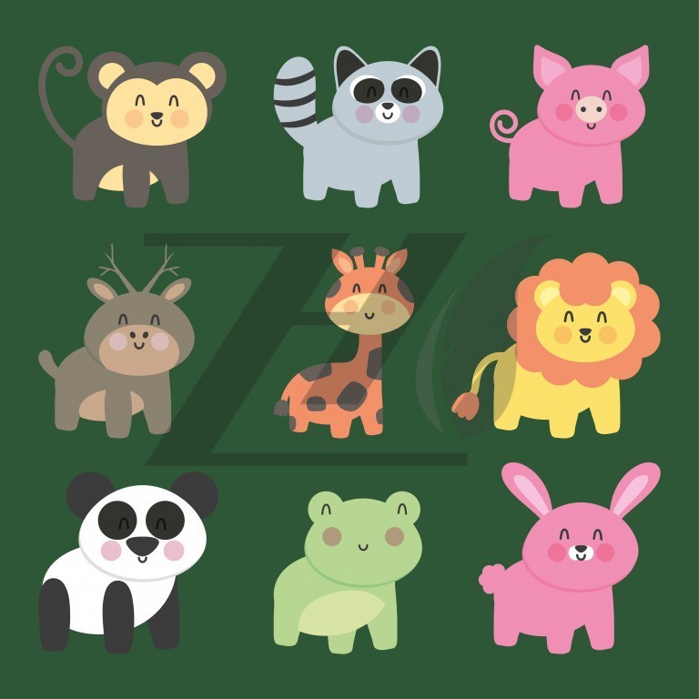 مجموعه 9 عددی آیکون های طرح حیوانات با پس زمینه رنگ سبز