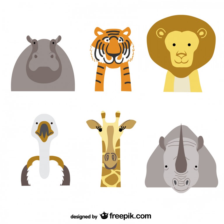 مجموعه 6 عددی وکتور طرح حیوانات مختلف به سبک کارتونی