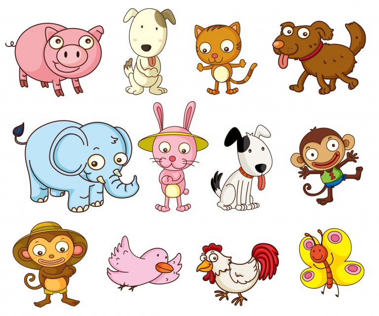 مجموعه 12 عددی وکتور طرح حیوانات مختلف به سبک کارتونی