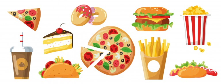 مجموعه 10 عددی وکتور طرح فست فود و غذا های مختلف سبک کارتونی