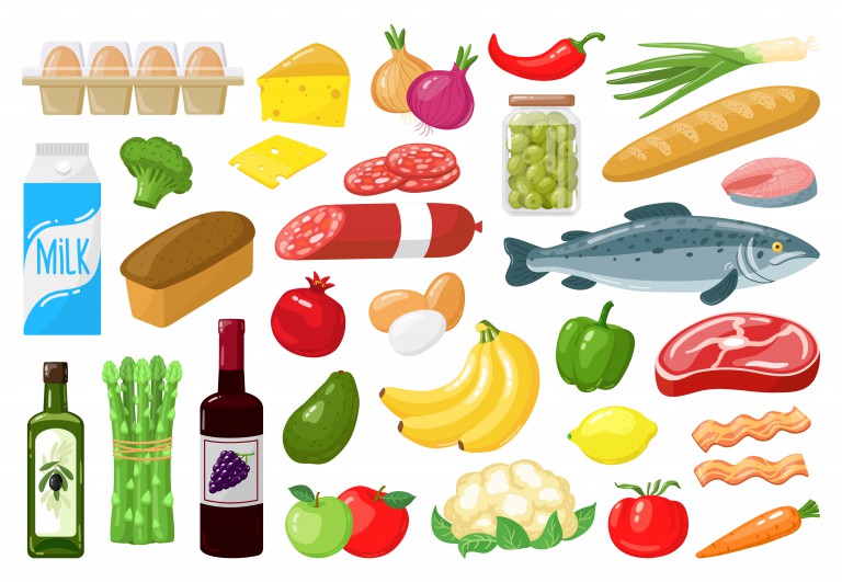 وکتور طرح غذا و سبزیجات مختلف