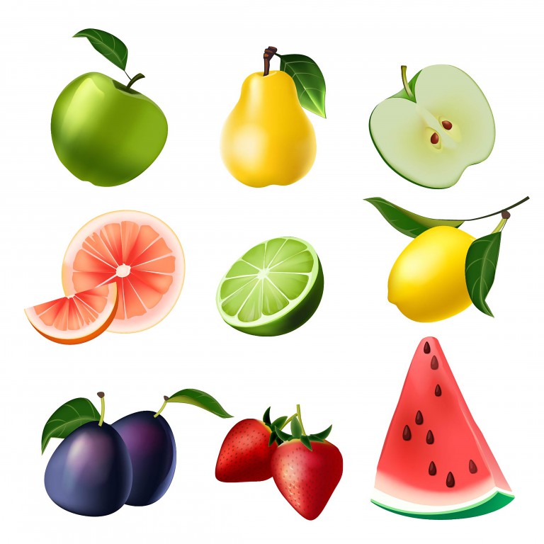 وکتور مجموعه 9 عددی میوه های متفاوت
